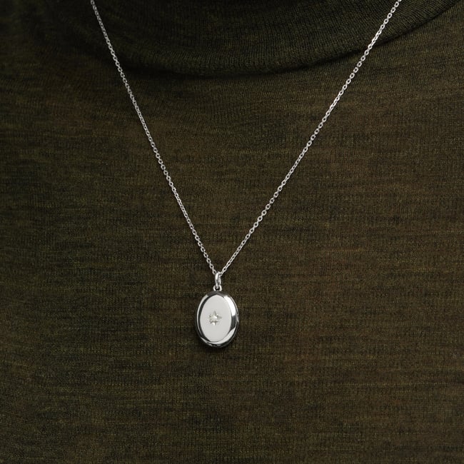 Oval Pearl Locket Necklace Mother of Pearl & Sterling Silver 925
