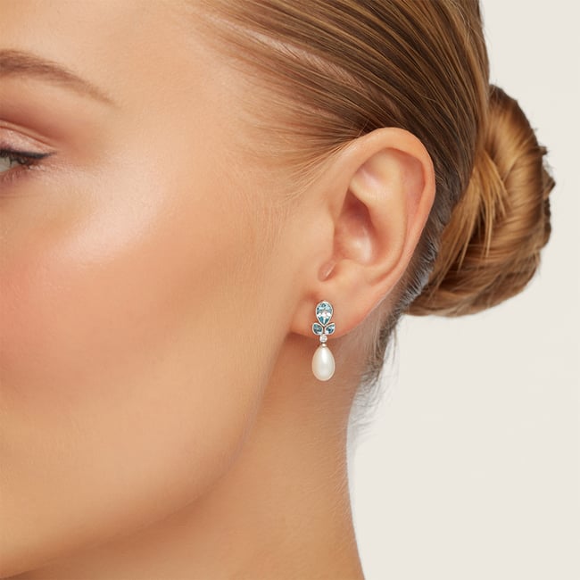 Floral Earrings Freshwater Pearl, 0.04ct Diamond