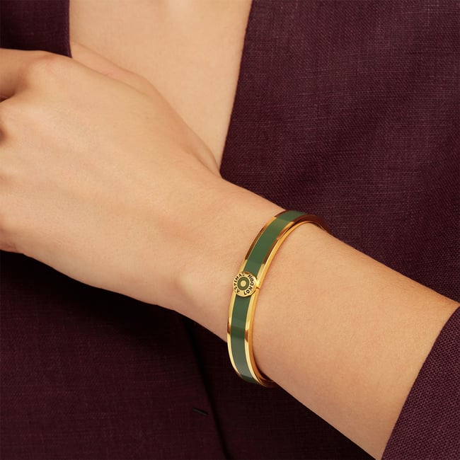 Enamel Bangle Racing Green Enamel & 18ct Gold Plated