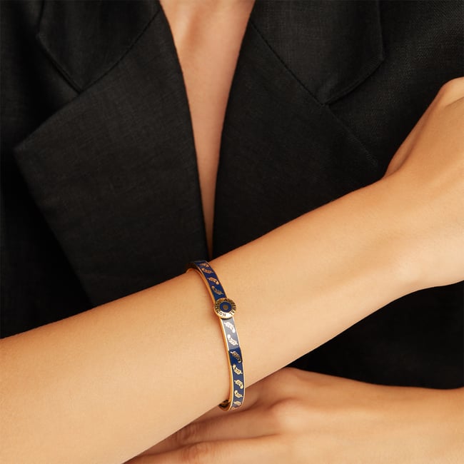 Feather Bangle Navy Enamel & 18ct Gold Plated