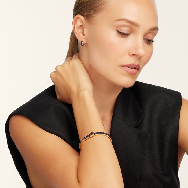 Feather Bangle Navy Enamel & 18ct Gold Plated