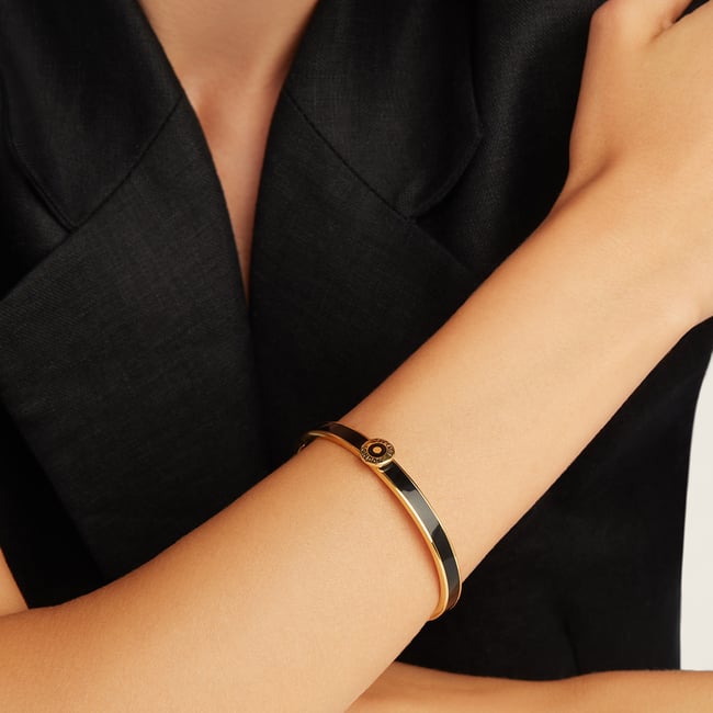 Thin Enamel Bangle Black Enamel & 18ct Gold Plated