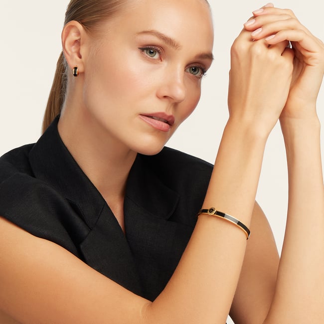 Thin Enamel Bangle Black Enamel & 18ct Gold Plated