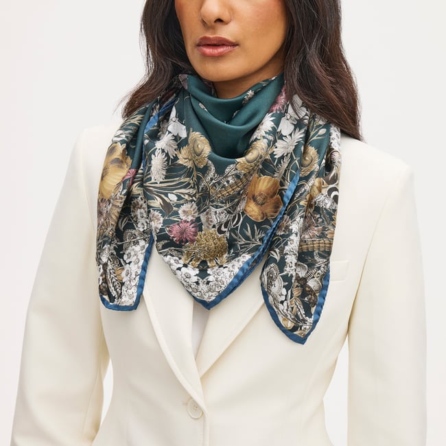 Ombre 'A' Floral Silk Scarf Alpine Green Pure Silk