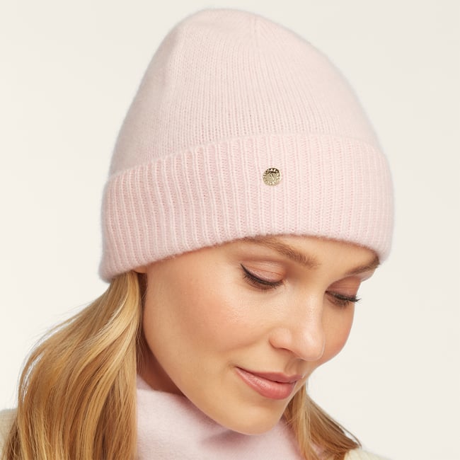 Pure Cashmere Beanie Hat Pale Pink Cashmere