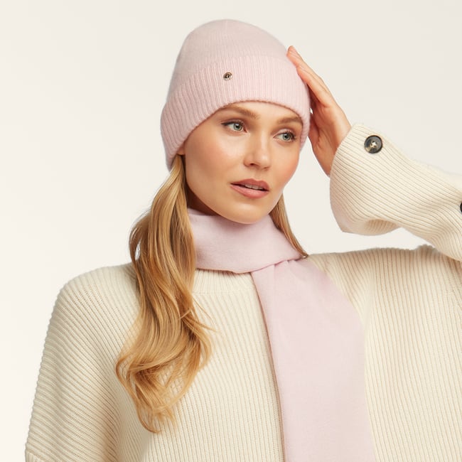 Pure Cashmere Beanie Hat Pale Pink Cashmere