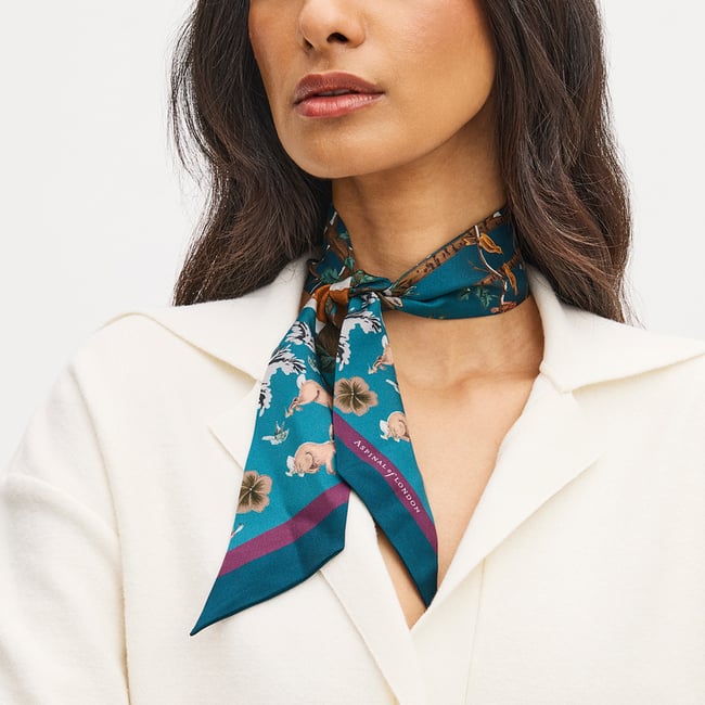 Woodland Skinny Scarf Fig & Peacock Pure Silk