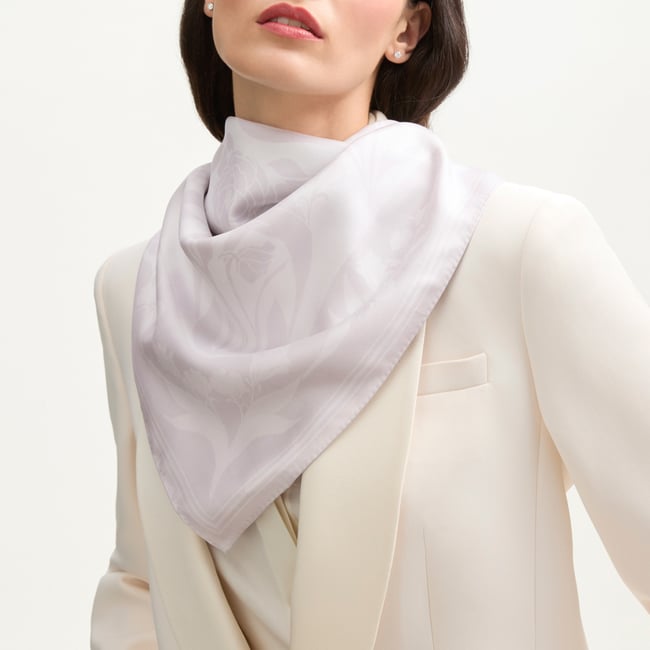Lancashire Rose Silk Scarf White Pure Silk