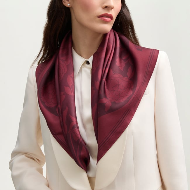 Lancashire Rose Silk Scarf Burgundy Pure Silk