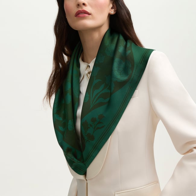 Lancashire Rose Silk Scarf Emerald Pure Silk