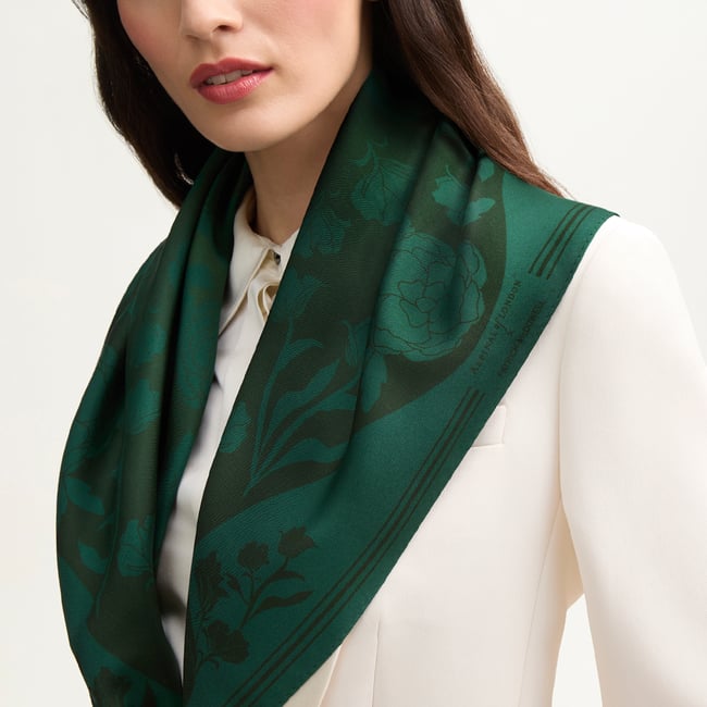 Lancashire Rose Silk Scarf Emerald Pure Silk