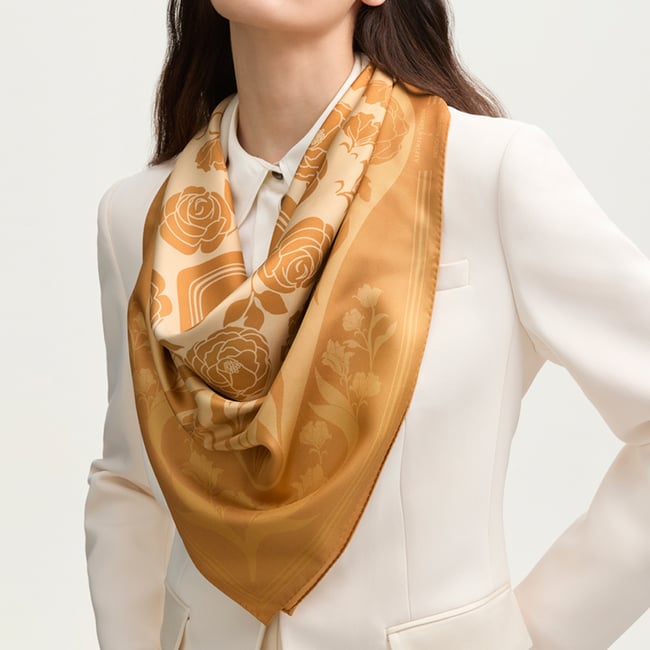 Lancashire Rose Silk Scarf Gold Pure Silk