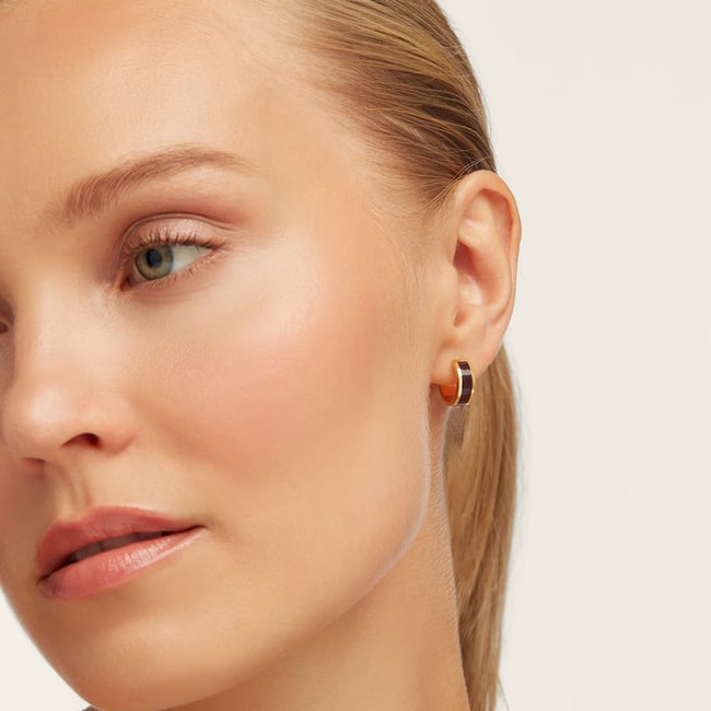 Enamel Huggie Earrings Fig Enamel & 18ct Gold Plated