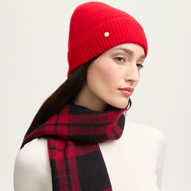Pure Cashmere Beanie Hat Ruby Red Cashmere