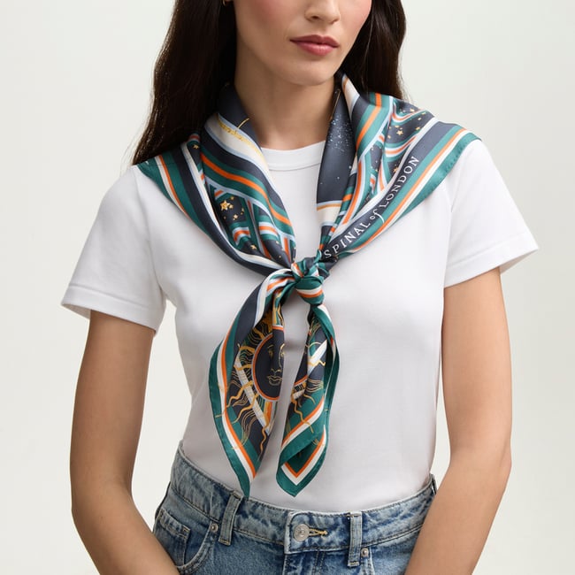 Gemini Zodiac Silk Scarf Navy Pure Silk