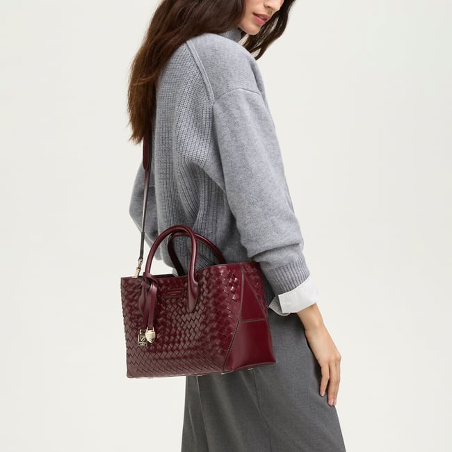 Midi London Tote Merlot Woven Leather