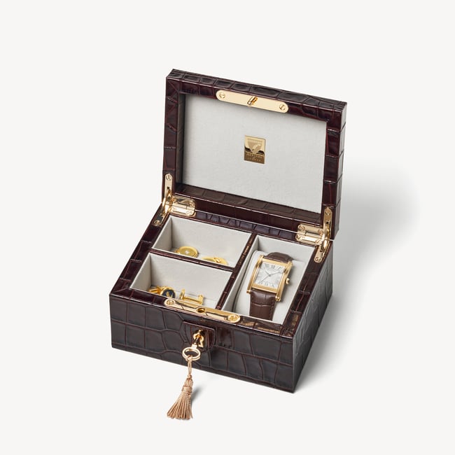 Watch & Cufflinks Box Deep Shine Amazon Brown Croc