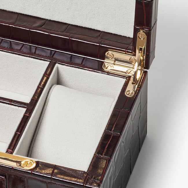 Watch & Cufflinks Box Deep Shine Amazon Brown Croc