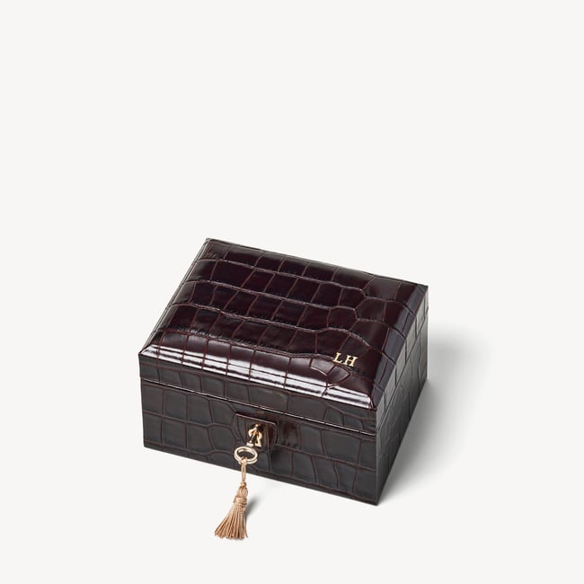 Watch & Cufflinks Box Deep Shine Amazon Brown Croc