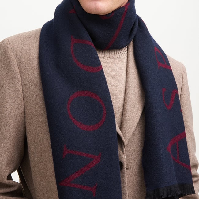 Bi-Colour Heavyweight Merino Wool Scarf Navy & Merlot Merino Wool