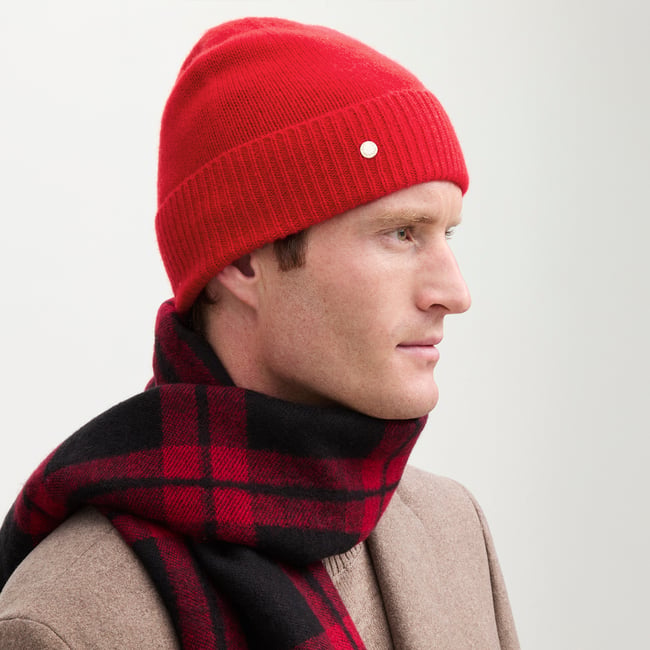 Pure Cashmere Beanie Hat Ruby Red Cashmere