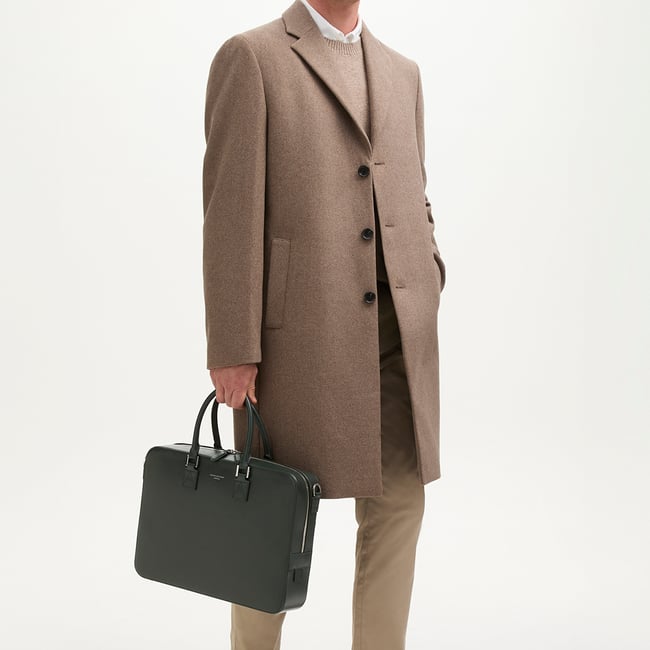 Mount Street Laptop Briefcase Forest Green Saffiano