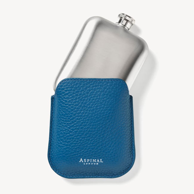5oz Hip Flask with Leather Pouch Topaz Pebble