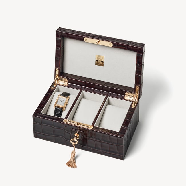 Three Piece Watch Box Deep Shine Amazon Brown Croc