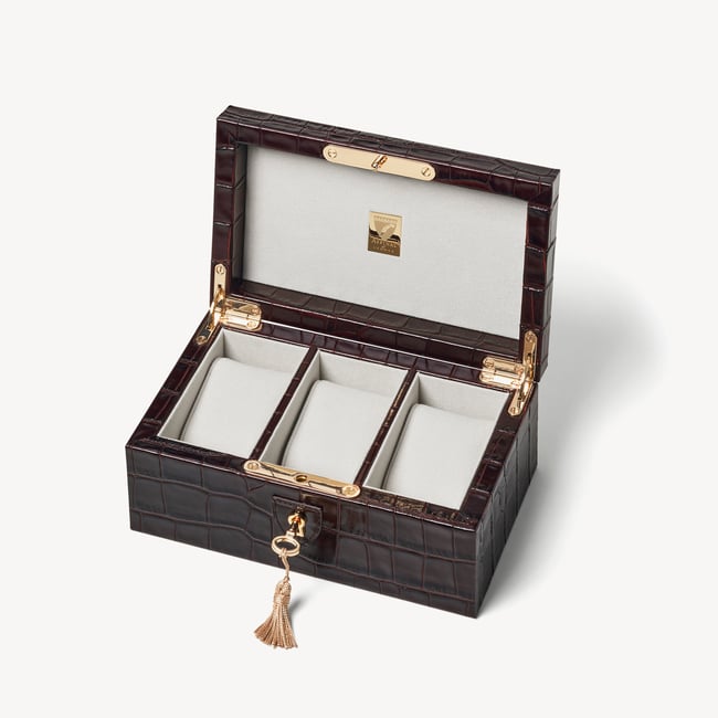 Three Piece Watch Box Deep Shine Amazon Brown Croc