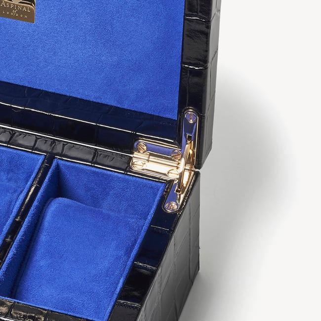 Three Piece Watch Box Deep Shine Black Croc