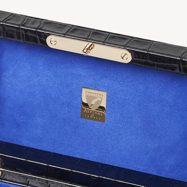 Three Piece Watch Box Deep Shine Black Croc