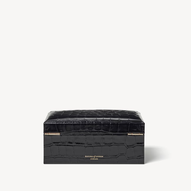 Three Piece Watch Box Deep Shine Black Croc