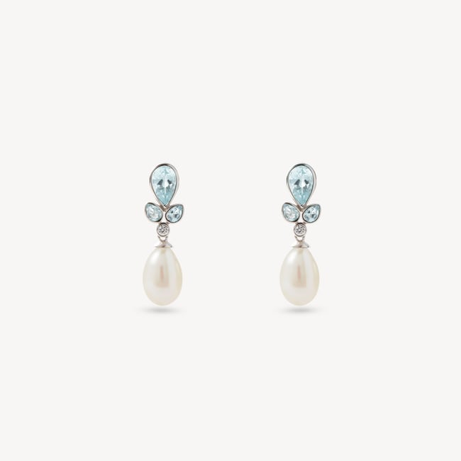 Floral Earrings Freshwater Pearl, 0.04ct Diamond