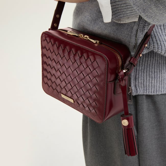 Camera Crossbody Merlot Woven Leather