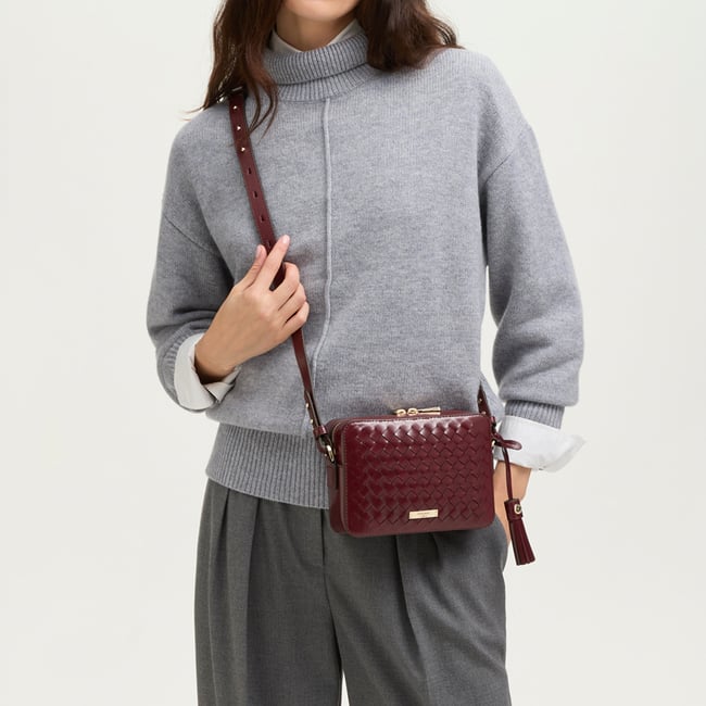 Camera Crossbody Merlot Woven Leather