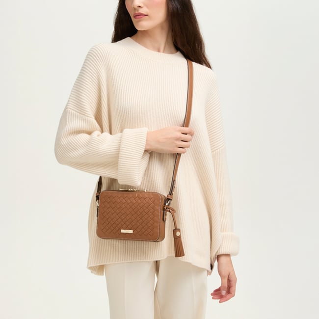 Camera Crossbody Tan Woven Leather