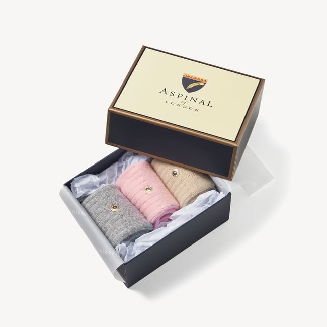 Set of 3 Cashmere Socks Pink, Oatmeal & Grey Cashmere