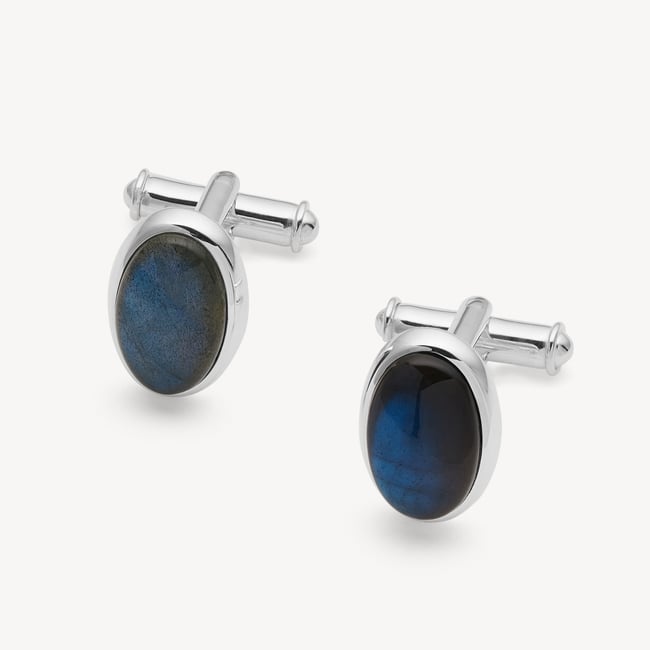 Oval Cufflinks Labradorite & Silver Plated