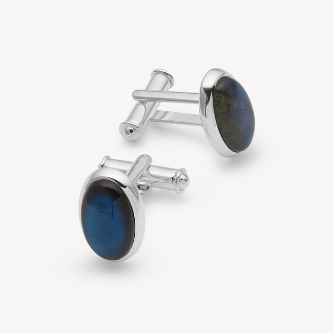 Oval Cufflinks Labradorite & Silver Plated