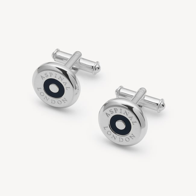Enamel Button Cufflinks Navy Enamel & Silver Plated