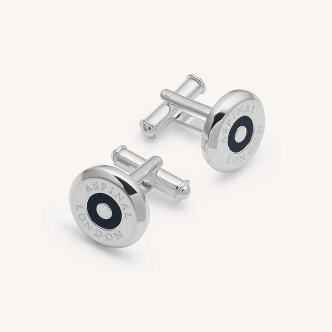 Enamel Button Cufflinks Navy Enamel & Silver Plated