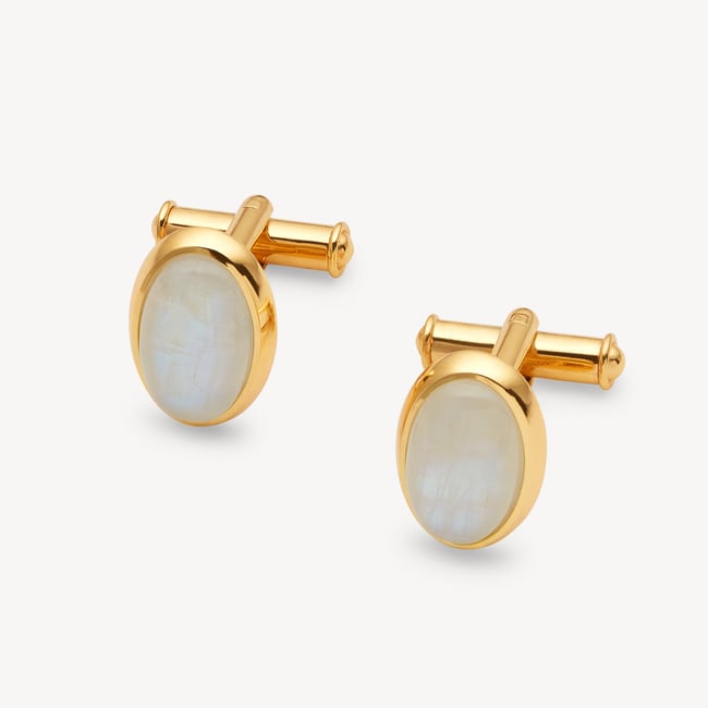 Oval Cufflinks Rainbow Moonstone & 18ct Gold Plated