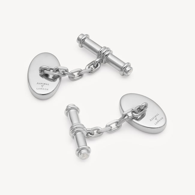 Bamboo Cufflinks White Topaz & Sterling Silver 925