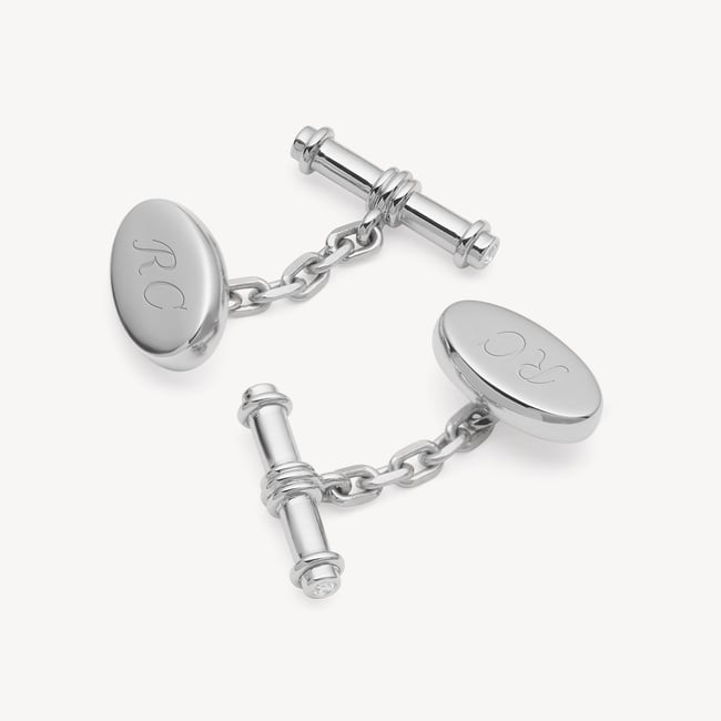 Bamboo Cufflinks White Topaz & Sterling Silver 925