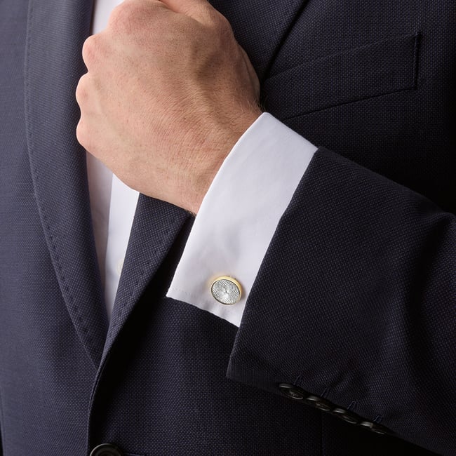 Engraved Centre Round Cufflinks Gold Plated & Sterling Silver 925 Plated