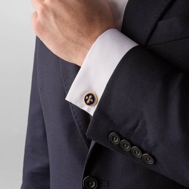 Fleur De Lis Cufflinks Navy Enamel & 18ct Gold Plated