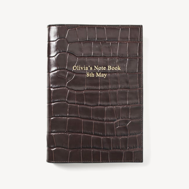 A5 Refillable Luxury Journal Amazon Brown Croc with Soft Suede Lining