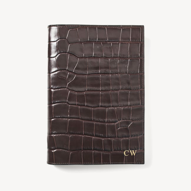 A5 Refillable Luxury Journal Amazon Brown Croc with Soft Suede Lining