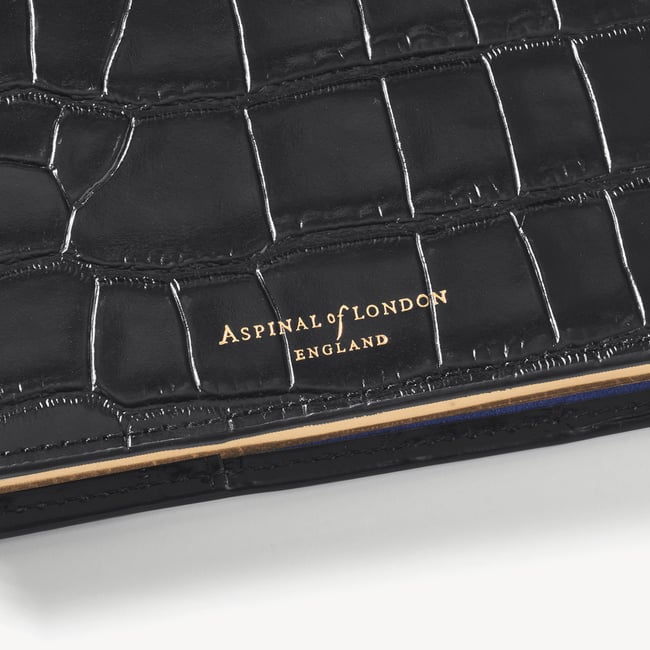 A5 Refillable Luxury Journal Deep Shine Black Croc with Soft Suede Lining