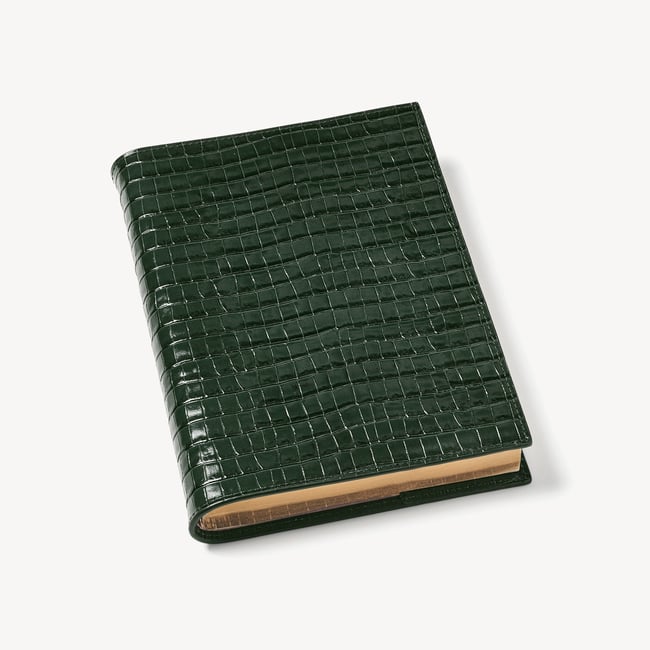 A5 Refillable Luxury Journal Evergreen Small Croc with Soft Suede Lining